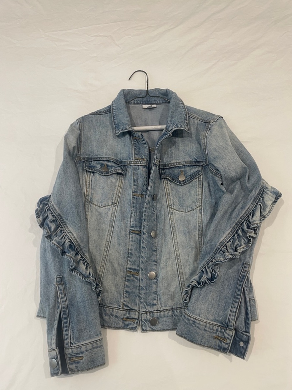 bp Light Blue Ruffle-Trim Denim Jacket
